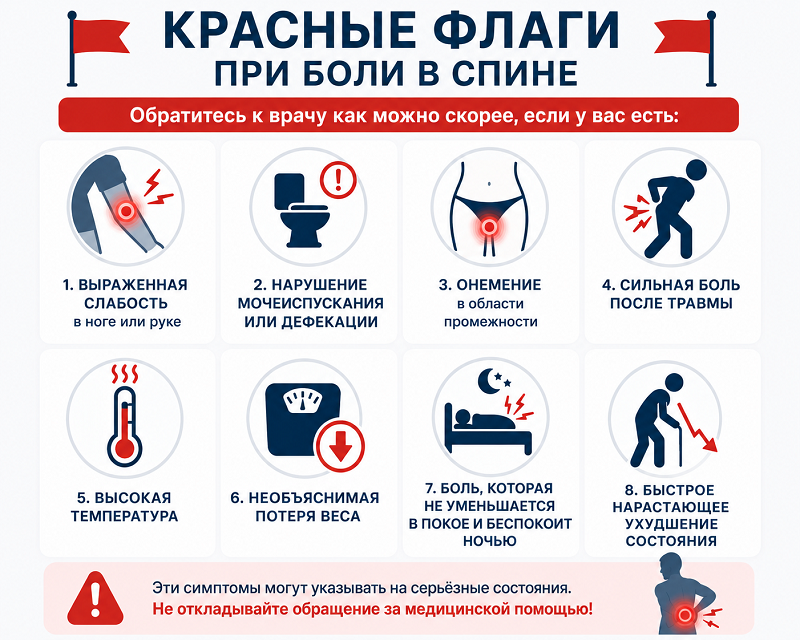 Красные флаги при боли в спине